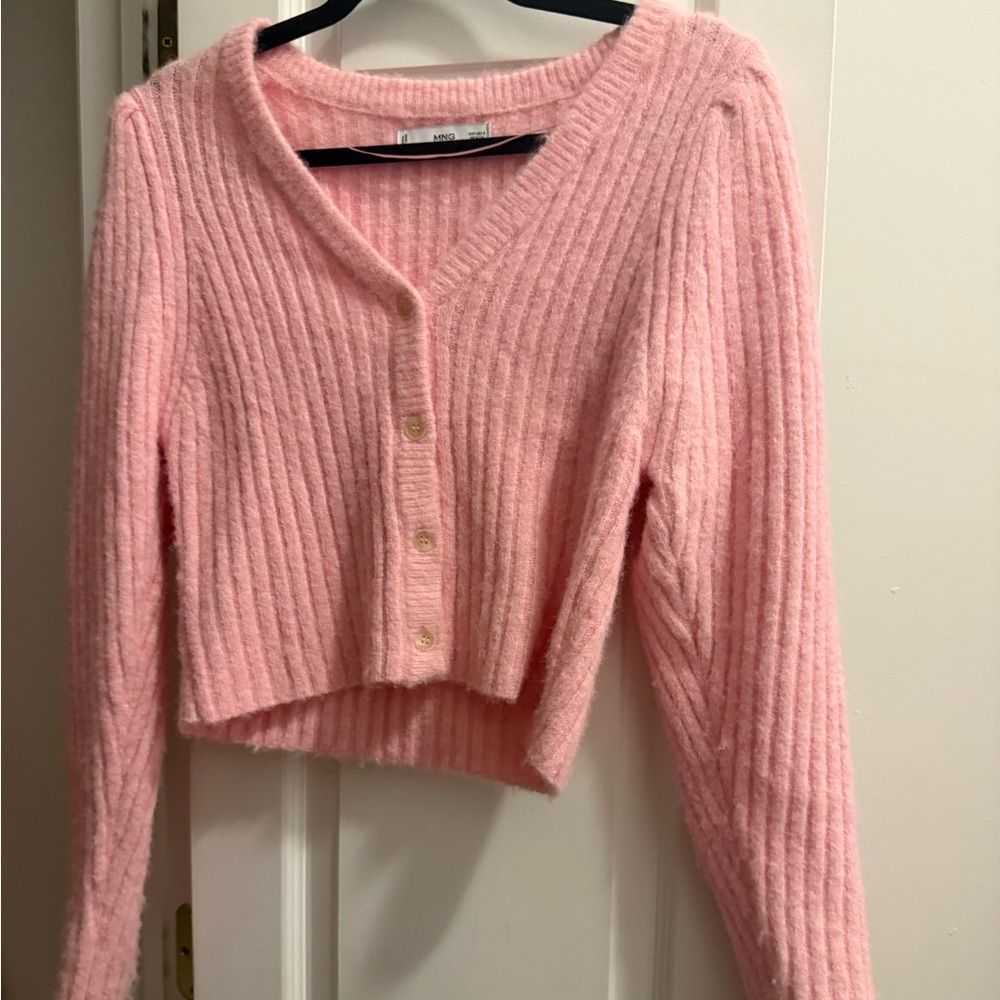 Mango Soft Pink Ribbed Cardigan